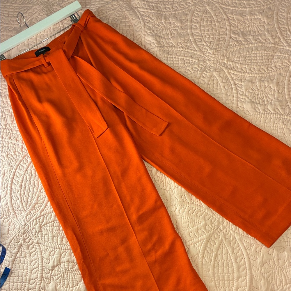 Theory Orange Wide-Leg Tie Waist Pants